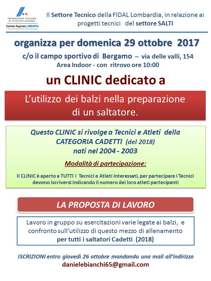 29 ottobre 2017 Clinic sui balzi Cadetti
